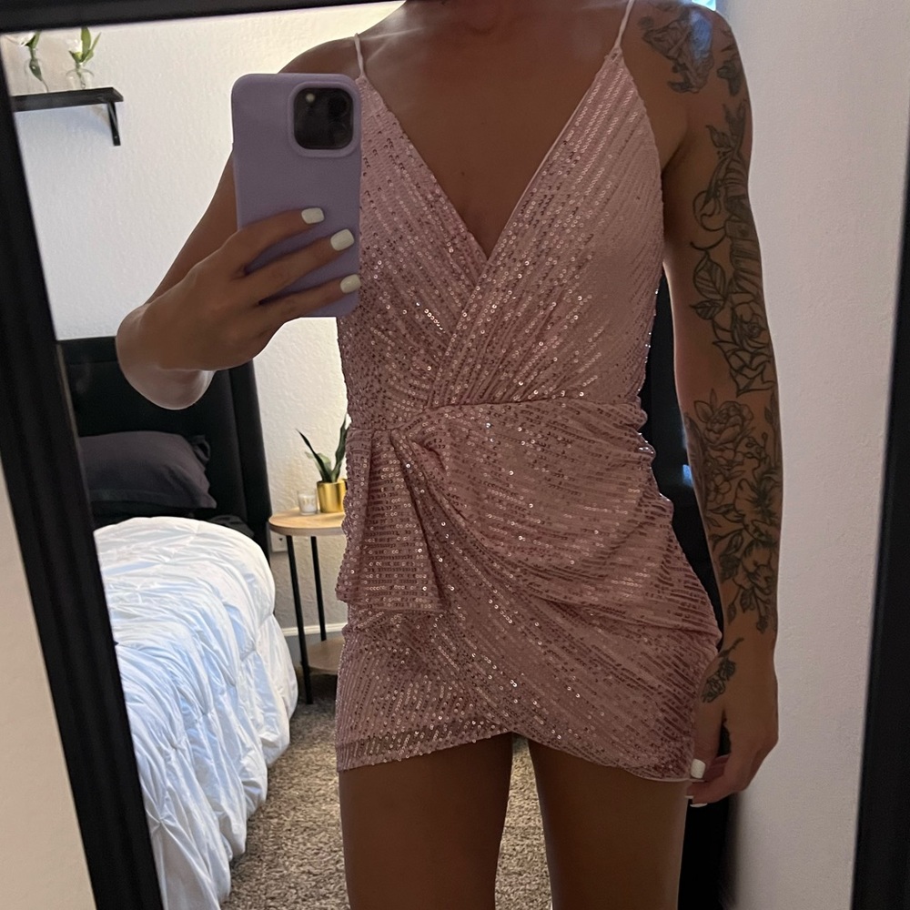 Pink Sequin Mini Dress